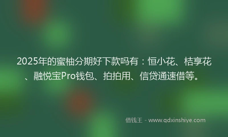 2025年的蜜柚分期好下款吗有：恒小花、桔享花、融悦宝Pro钱包、拍拍用、信贷通速借等。