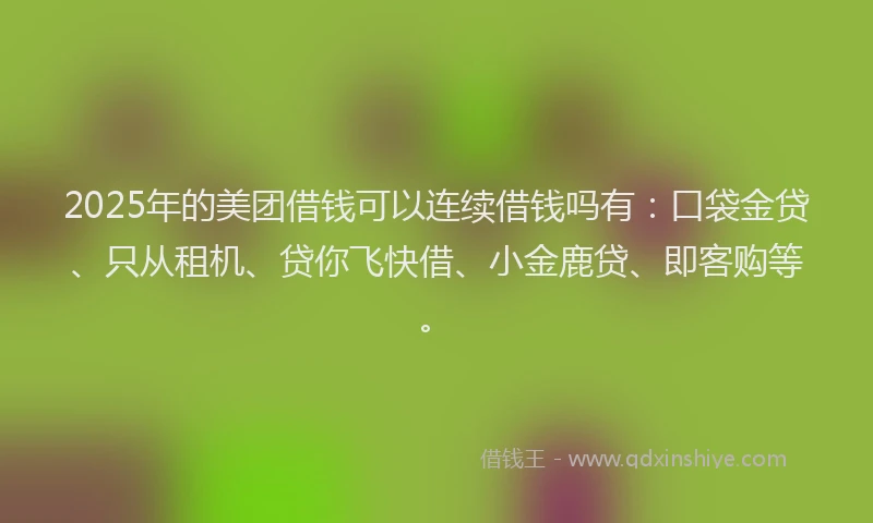 2025年的美团借钱可以连续借钱吗有：口袋金贷、只从租机、贷你飞快借、小金鹿贷、即客购等。