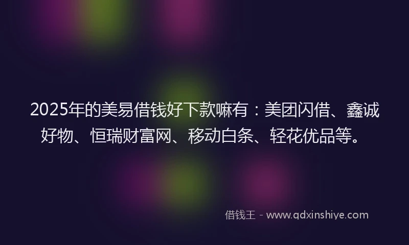 2025年的美易借钱好下款嘛有：美团闪借、鑫诚好物、恒瑞财富网、移动白条、轻花优品等。