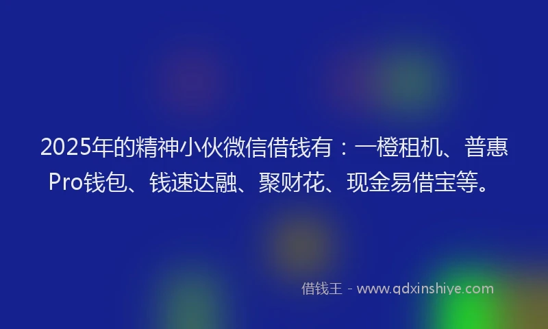 2025年的精神小伙微信借钱有：一橙租机、普惠Pro钱包、钱速达融、聚财花、现金易借宝等。