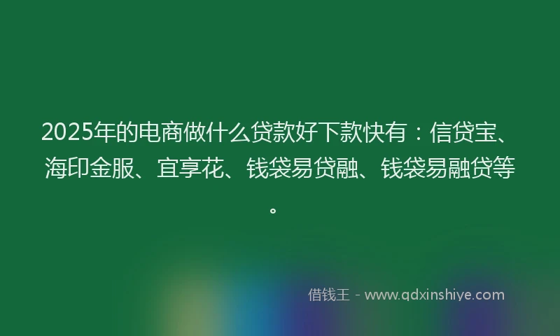 2025年的电商做什么贷款好下款快有：信贷宝、海印金服、宜享花、钱袋易贷融、钱袋易融贷等。