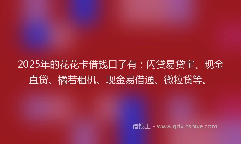 2025年的花花卡借钱口子有：闪贷易贷宝、现金直贷、橘若租机、现金易借通、微粒贷等。