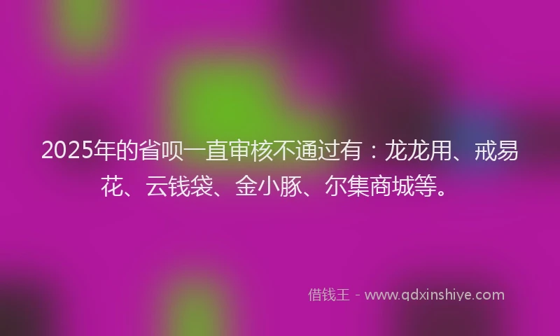 2025年的省呗一直审核不通过有：龙龙用、戒易花、云钱袋、金小豚、尔集商城等。