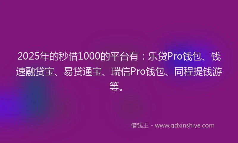 2025年的秒借1000的平台有：乐贷Pro钱包、钱速融贷宝、易贷通宝、瑞信Pro钱包、同程提钱游等。