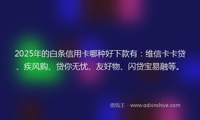 2025年的白条信用卡哪种好下款有：维信卡卡贷、疾风购、贷你无忧、友好物、闪贷宝易融等。