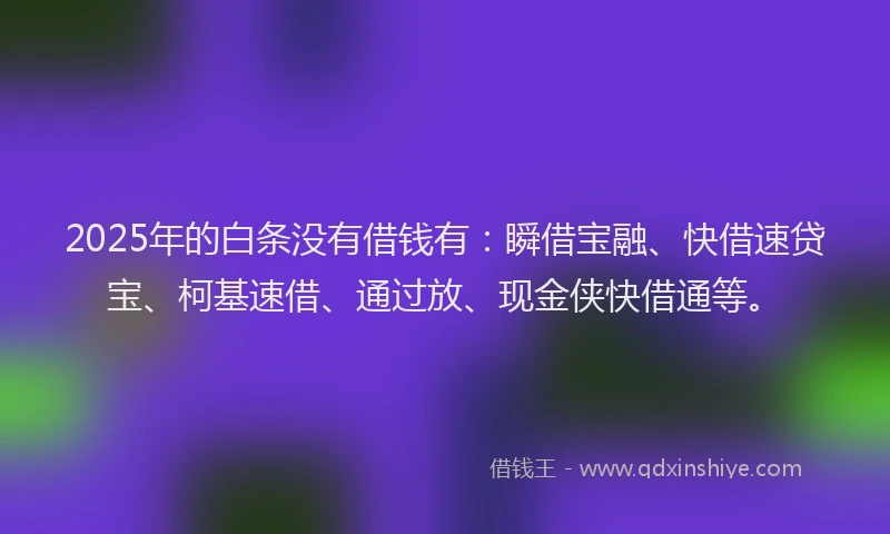 2025年的白条没有借钱有：瞬借宝融、快借速贷宝、柯基速借、通过放、现金侠快借通等。