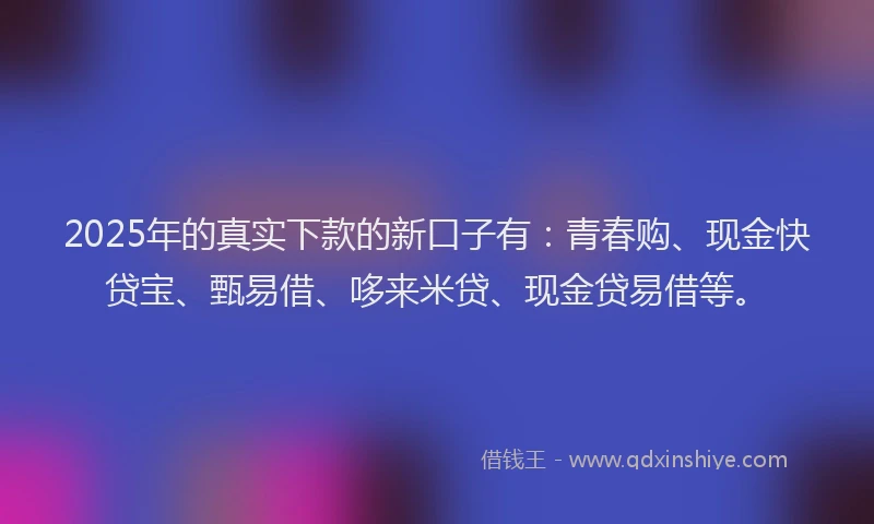 2025年的真实下款的新口子有：青春购、现金快贷宝、甄易借、哆来米贷、现金贷易借等。