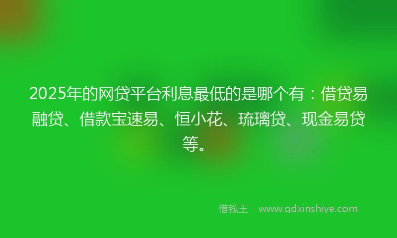 2025年的网贷平台利息最低的是哪个有：借贷易融贷、借款宝速易、恒小花、琉璃贷、现金易贷等。