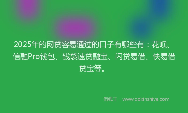 2025年的网贷容易通过的口子有哪些有：花呗、信融Pro钱包、钱袋速贷融宝、闪贷易借、快易借贷宝等。