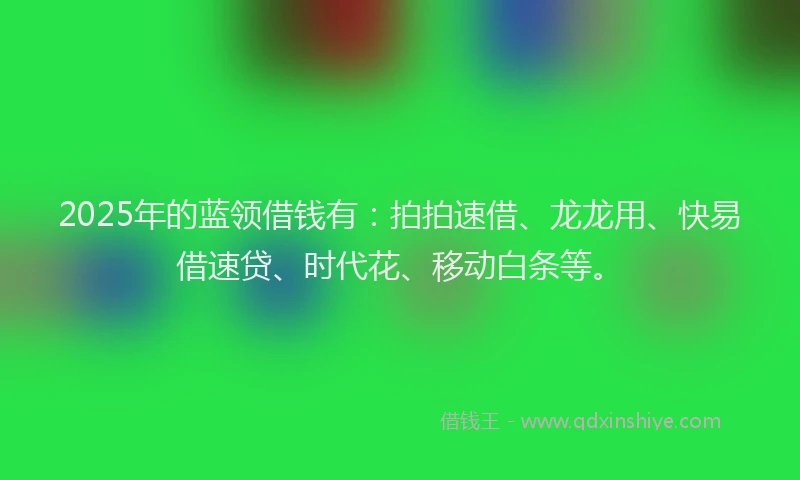 2025年的蓝领借钱有：拍拍速借、龙龙用、快易借速贷、时代花、移动白条等。