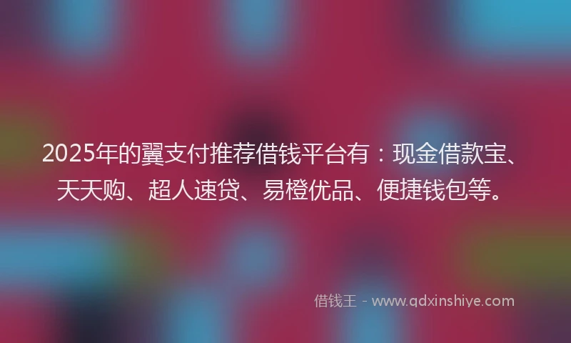 2025年的翼支付推荐借钱平台有：现金借款宝、天天购、超人速贷、易橙优品、便捷钱包等。