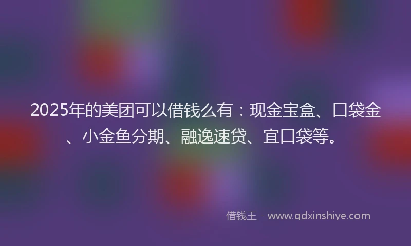 2025年的美团可以借钱么有：现金宝盒、口袋金、小金鱼分期、融逸速贷、宜口袋等。