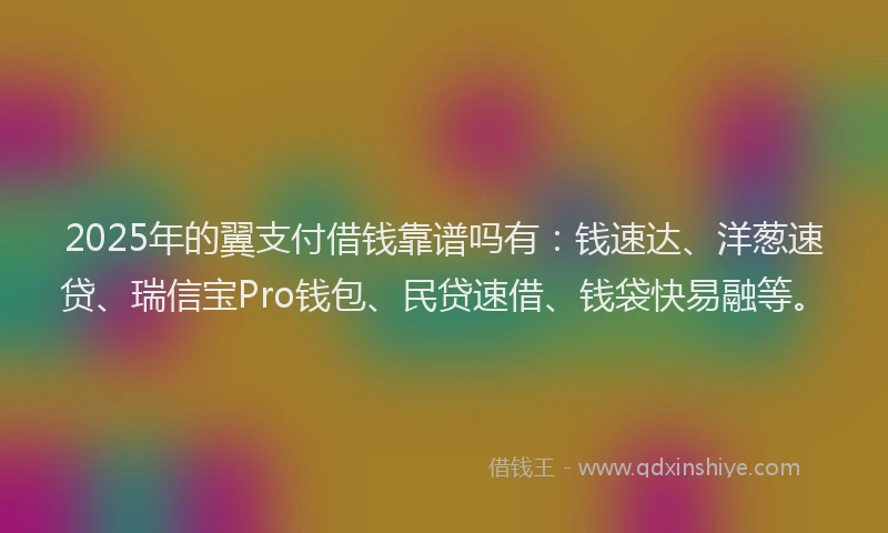 2025年的翼支付借钱靠谱吗有：钱速达、洋葱速贷、瑞信宝Pro钱包、民贷速借、钱袋快易融等。