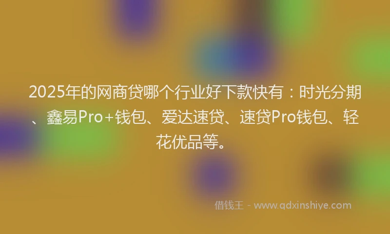2025年的网商贷哪个行业好下款快有：时光分期、鑫易Pro+钱包、爱达速贷、速贷Pro钱包、轻花优品等。