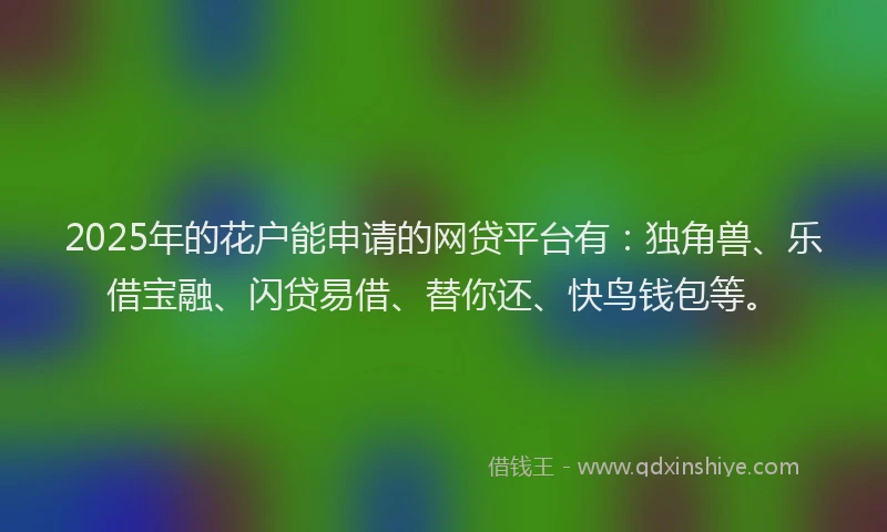 2025年的花户能申请的网贷平台有：独角兽、乐借宝融、闪贷易借、替你还、快鸟钱包等。