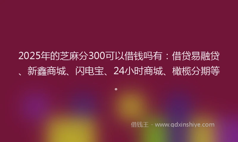 2025年的芝麻分300可以借钱吗有：借贷易融贷、新鑫商城、闪电宝、24小时商城、橄榄分期等。
