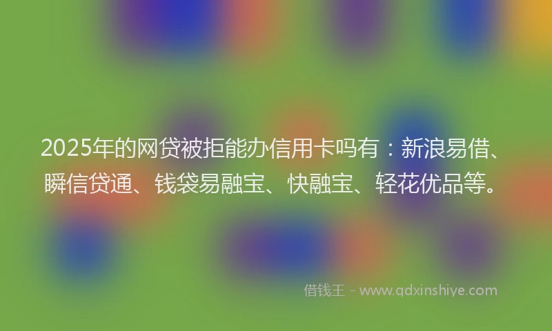 2025年的网贷被拒能办信用卡吗有：新浪易借、瞬信贷通、钱袋易融宝、快融宝、轻花优品等。