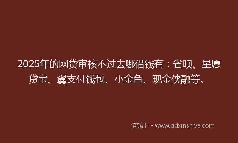 2025年的网贷审核不过去哪借钱有：省呗、星愿贷宝、翼支付钱包、小金鱼、现金侠融等。