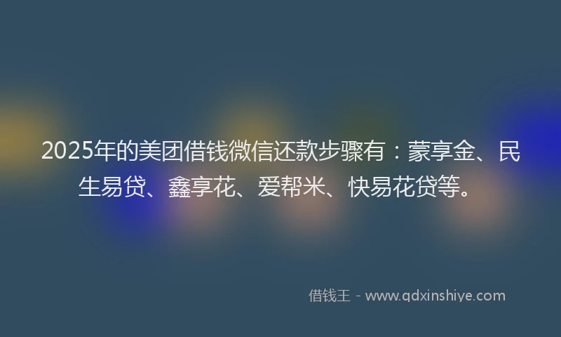 2025年的美团借钱微信还款步骤有：蒙享金、民生易贷、鑫享花、爱帮米、快易花贷等。