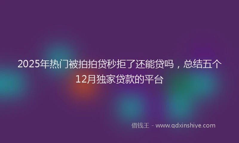 2025年热门被拍拍贷秒拒了还能贷吗，总结五个12月独家贷款的平台