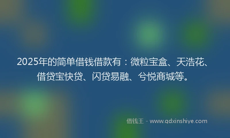 2025年的简单借钱借款有：微粒宝盒、天浩花、借贷宝快贷、闪贷易融、兮悦商城等。