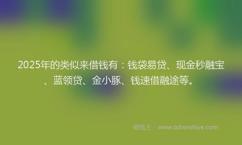 2025年的类似来借钱有：钱袋易贷、现金秒融宝、蓝领贷、金小豚、钱速借融途等。