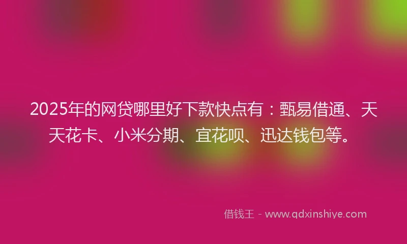 2025年的网贷哪里好下款快点有：甄易借通、天天花卡、小米分期、宜花呗、迅达钱包等。