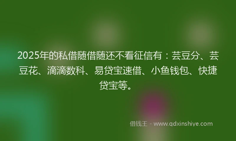 2025年的私借随借随还不看征信有：芸豆分、芸豆花、滴滴数科、易贷宝速借、小鱼钱包、快捷贷宝等。