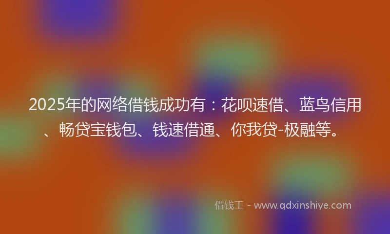2025年的网络借钱成功有：花呗速借、蓝鸟信用、畅贷宝钱包、钱速借通、你我贷-极融等。