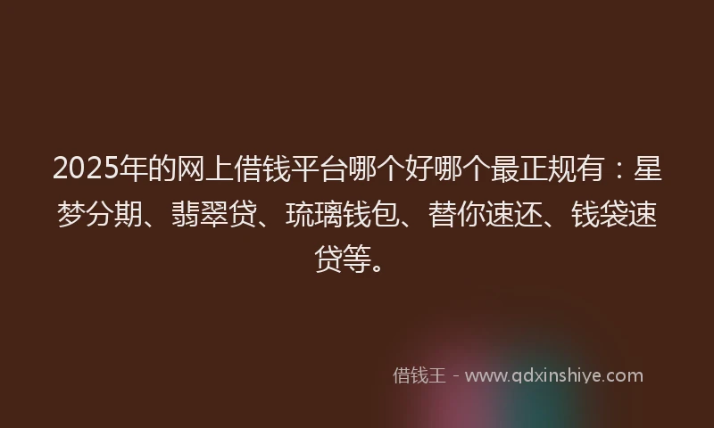 2025年的网上借钱平台哪个好哪个最正规有：星梦分期、翡翠贷、琉璃钱包、替你速还、钱袋速贷等。
