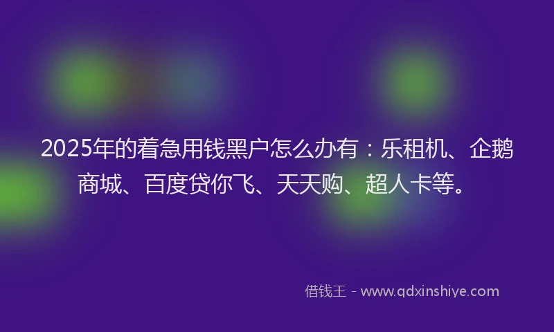 2025年的着急用钱黑户怎么办有：乐租机、企鹅商城、百度贷你飞、天天购、超人卡等。