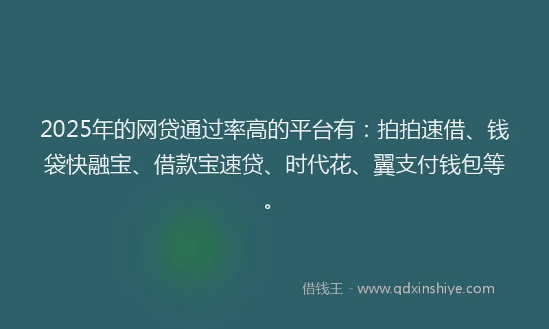 2025年的网贷通过率高的平台有：拍拍速借、钱袋快融宝、借款宝速贷、时代花、翼支付钱包等。