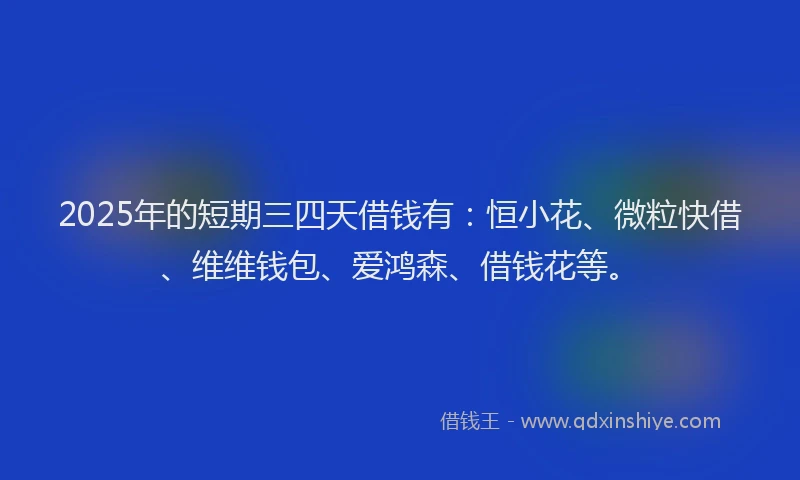 2025年的短期三四天借钱有：恒小花、微粒快借、维维钱包、爱鸿森、借钱花等。