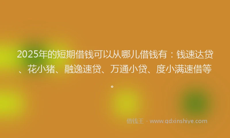 2025年的短期借钱可以从哪儿借钱有：钱速达贷、花小猪、融逸速贷、万通小贷、度小满速借等。