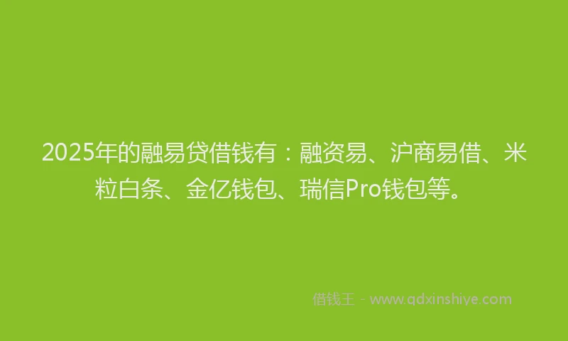 2025年的融易贷借钱有：融资易、沪商易借、米粒白条、金亿钱包、瑞信Pro钱包等。