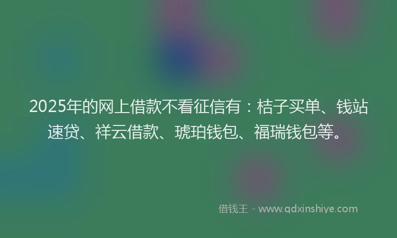 2025年的网上借款不看征信有：桔子买单、钱站速贷、祥云借款、琥珀钱包、福瑞钱包等。