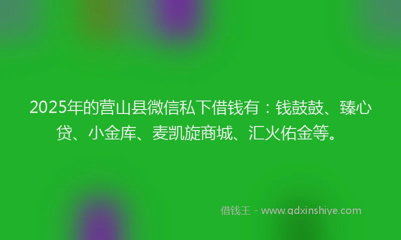 2025年的营山县微信私下借钱有：钱鼓鼓、臻心贷、小金库、麦凯旋商城、汇火佑金等。