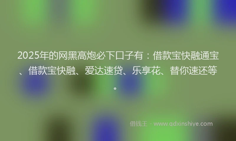 2025年的网黑高炮必下口子有：借款宝快融通宝、借款宝快融、爱达速贷、乐享花、替你速还等。