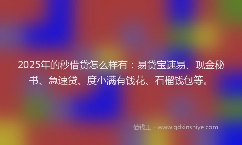 2025年的秒借贷怎么样有：易贷宝速易、现金秘书、急速贷、度小满有钱花、石榴钱包等。