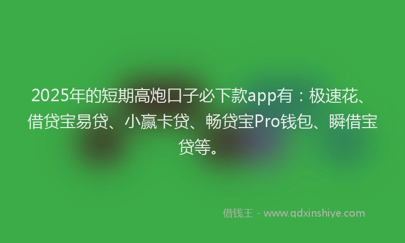2025年的短期高炮口子必下款app有：极速花、借贷宝易贷、小赢卡贷、畅贷宝Pro钱包、瞬借宝贷等。
