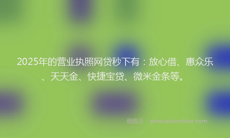 2025年的营业执照网贷秒下有：放心借、惠众乐、天天金、快捷宝贷、微米金条等。