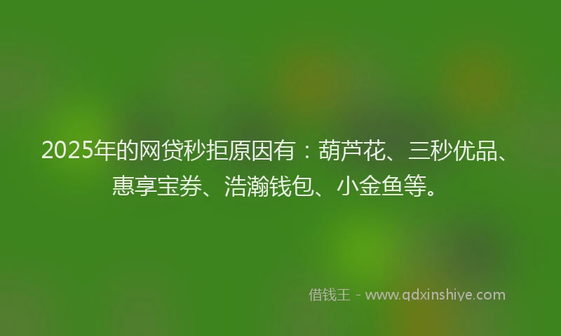 2025年的网贷秒拒原因有：葫芦花、三秒优品、惠享宝券、浩瀚钱包、小金鱼等。