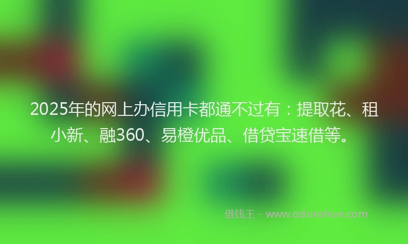 2025年的网上办信用卡都通不过有：提取花、租小新、融360、易橙优品、借贷宝速借等。