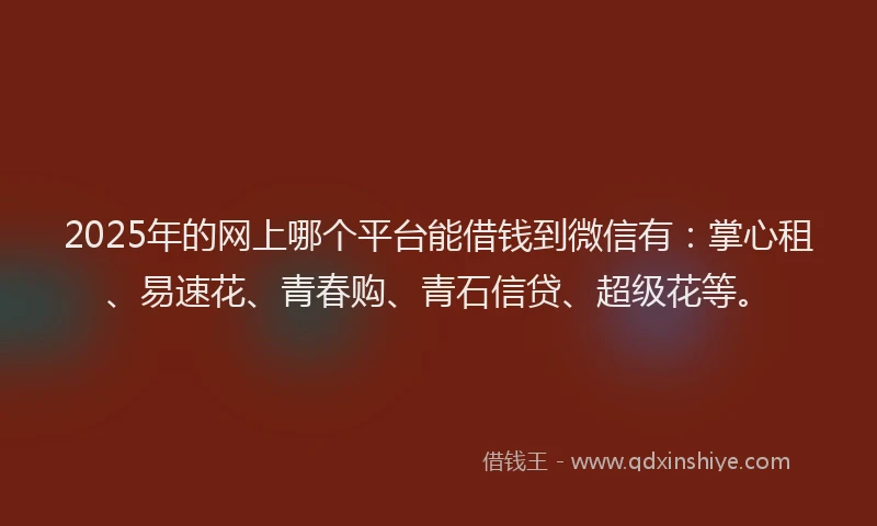 2025年的网上哪个平台能借钱到微信有：掌心租、易速花、青春购、青石信贷、超级花等。
