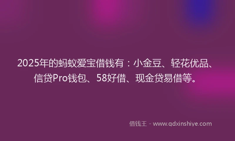 2025年的蚂蚁爱宝借钱有：小金豆、轻花优品、信贷Pro钱包、58好借、现金贷易借等。