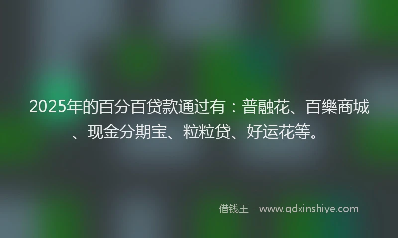 2025年的百分百贷款通过有：普融花、百樂商城、现金分期宝、粒粒贷、好运花等。