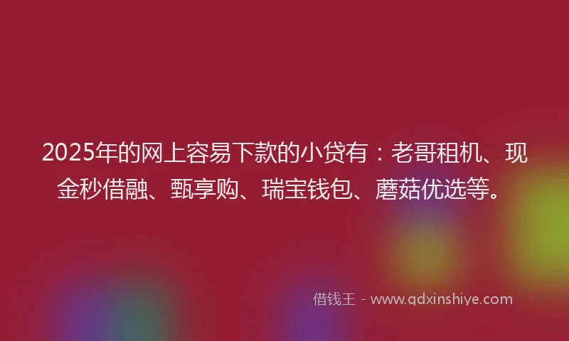 2025年的网上容易下款的小贷有：老哥租机、现金秒借融、甄享购、瑞宝钱包、蘑菇优选等。