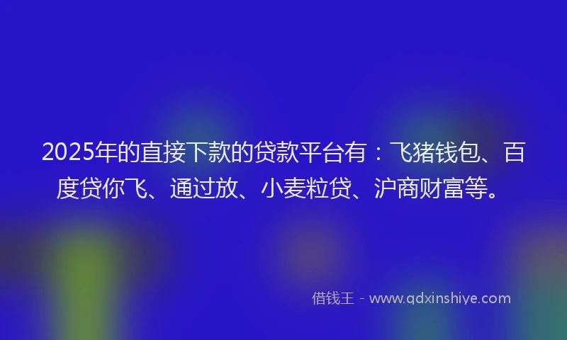 2025年的直接下款的贷款平台有：飞猪钱包、百度贷你飞、通过放、小麦粒贷、沪商财富等。