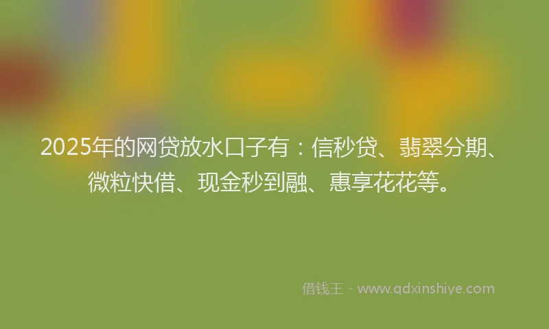 2025年的网贷放水口子有：信秒贷、翡翠分期、微粒快借、现金秒到融、惠享花花等。