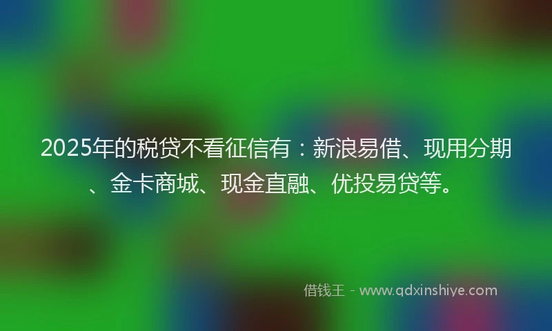 2025年的税贷不看征信有：新浪易借、现用分期、金卡商城、现金直融、优投易贷等。